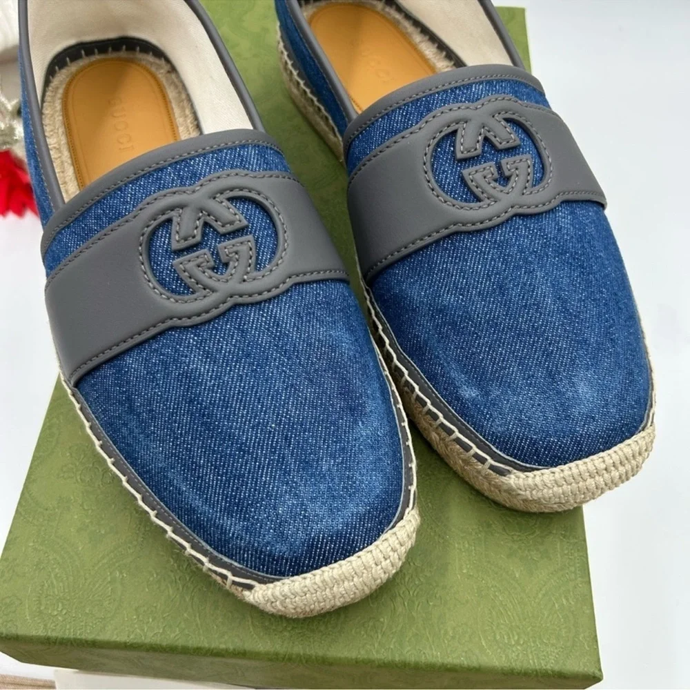 Men’s Gucci interlocking G espadrille’s in blue denim size 9, made in Spain